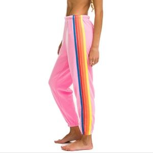 Aviator Nation 5 Stripe Sweatpants - Neon Pink // Neon Stripe